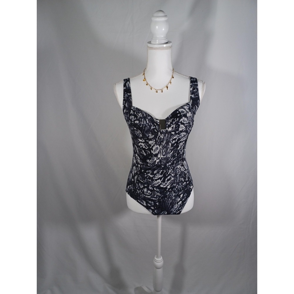 Calvin Klein Swimsuit Womens Medium Black Ikat One Piece Tank Ruched Front